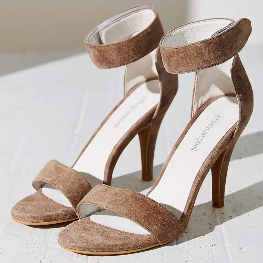 Jeffrey Campbell Great Moments Hough Tan Suede Ankle Strap Heels Pumps Size 9.5 - Picture 2 of 16